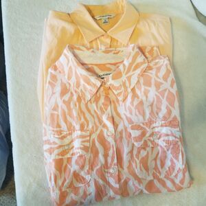 Croft Barrow S Top Lot Of 2 Shirts 100% Cotton Peach Coral Button Front Coastal